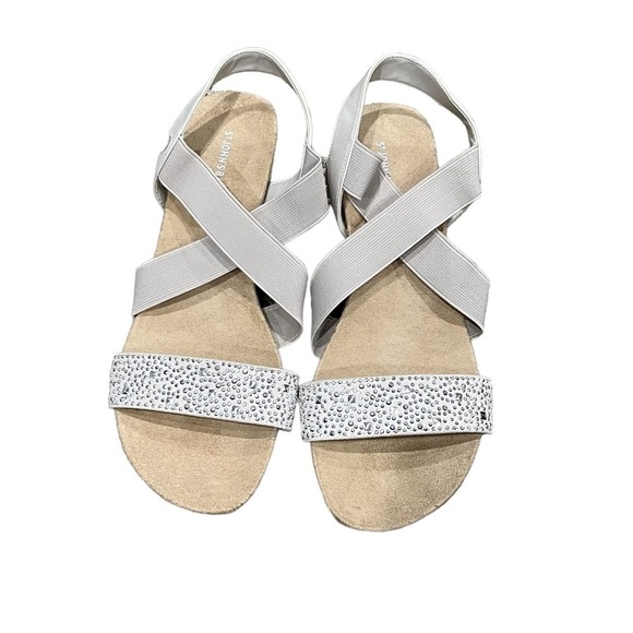 St John’s Bay Tan Embellished Slip On Strappy Wedge Sandals Size 7 1/2 Women’s - Picture 3 of 8